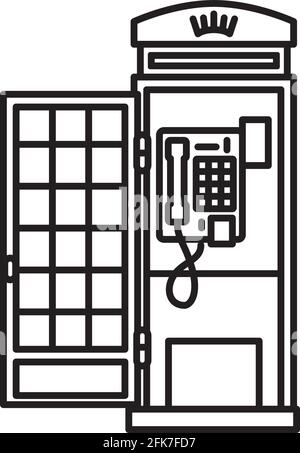 Ouverture de l'icône de ligne vectorielle de la boîte téléphonique de Londres vintage pour la journée de téléphone à bouton-poussoir le 18 novembre. Symbole télécommunications et voyages. Illustration de Vecteur