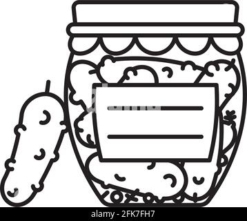 Pot de cornichons marinés icône de ligne vectorielle pour la journée de Picke le 14 novembre. Symbole de contour des aliments conservés. Illustration de Vecteur