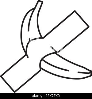 Banane montée au mur avec bande de conduit dessin animé ligne de vecteur icône pour la Journée de l'absurdité le 20 novembre. Illustration de Vecteur