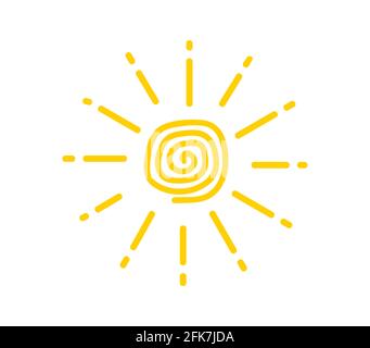 Le soleil est dessiné par l'enfant. Lunettes de soleil à effet de coolé amusant. Dessiné à la main. Été, lumière du soleil. Illustration Vector Kids isolée sur fond blanc. Illustration de Vecteur