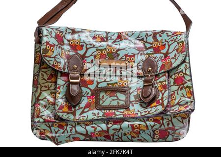 Sac cartable Anna Smith Owl sur fond blanc Banque D'Images