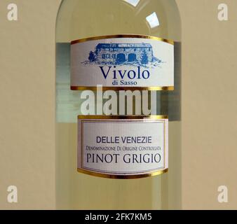 Étiquette de vin. Vivolo di Sasso. Delle Venezie. Denominazione di origine Controlata. Pinot Grigio. Banque D'Images