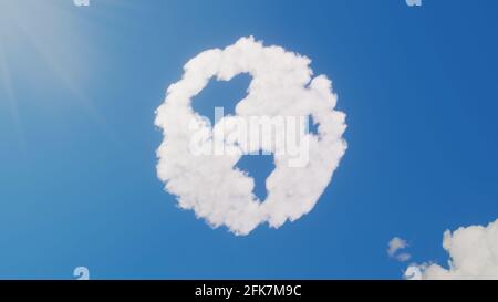 rendu 3d de nuages blancs moelleux en forme de symbole De globe Amériques continents sur le ciel bleu avec des rayons de soleil Banque D'Images