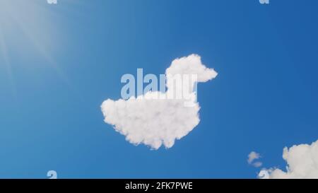 rendu 3d de nuages blancs moelleux en forme de symbole de canard animal sur ciel bleu avec rayons du soleil Banque D'Images