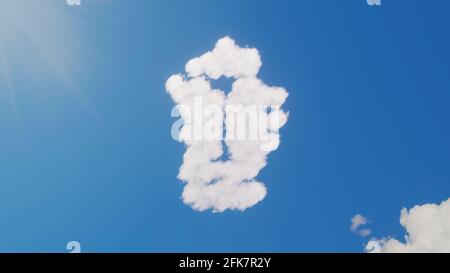 rendu 3d de nuages blancs moelleux en forme de symbole de la presse française sur le ciel bleu avec les rayons du soleil Banque D'Images