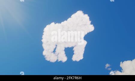 rendu 3d de nuages blancs moelleux en forme de symbole de singe gorille sur ciel bleu avec rayons du soleil Banque D'Images
