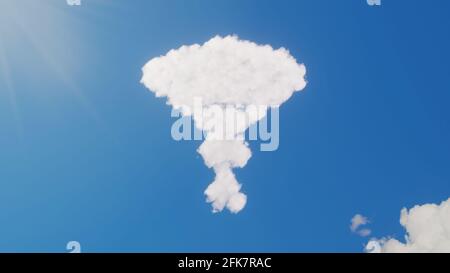 rendu 3d de nuages blancs moelleux en forme de symbole De décoration de ventilateur chinois sur ciel bleu avec rayons de soleil Banque D'Images