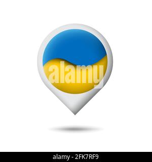 Icône de drapeau d'Ukraine en forme de pointeur, marqueur de carte. La spéléologie. Un drapeau abstrait qui agite l'ukraine. Style de coupe de papier. Symbole ukrainien vectoriel, icône Illustration de Vecteur