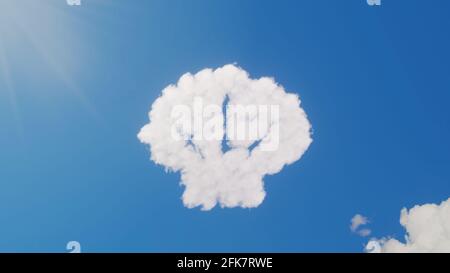 rendu 3d de nuages blancs moelleux en forme de symbole de coquillages dans l'océan sur le ciel bleu avec le soleil rayons Banque D'Images