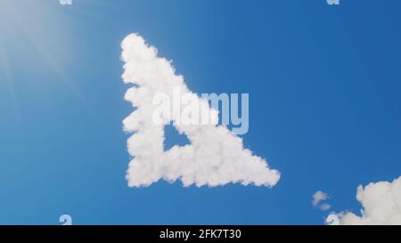 rendu 3d de nuages blancs moelleux en forme de symbole de triangle sur ciel bleu avec rayons de soleil Banque D'Images