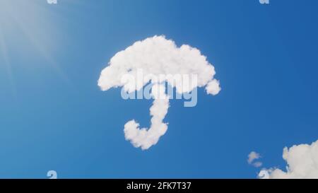 rendu 3d de nuages blancs moelleux en forme de symbole de parapluie ouvert sur ciel bleu avec rayons du soleil Banque D'Images