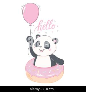 joli motif panda, carte de vœux, invitation, carte de vœux, poster, avec mignon, dessin animé à la main Illustration de Vecteur