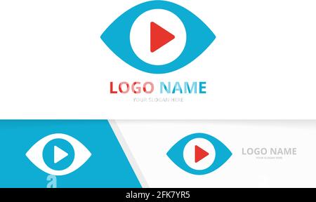 Combinaison de logo Eye et Button play. Modèle de conception de logotype de support unique. Illustration de Vecteur