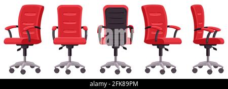 Chaise de bureau à dessin animé. Chaise d'ordinateur sous différents angles, mobilier de bureau ergonomique élément vecteur isolé illustration. Chaise intérieure moderne Illustration de Vecteur