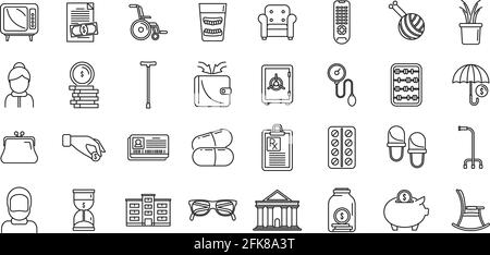 Ensemble d'icônes de plan de retraite, style de contour Illustration de Vecteur