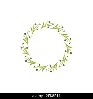 Couronne de brindilles d'olive, de feuilles et de baies. Garland bon pour les cartes de voeux. Illustration Spring Vector isolée sur blanc. ECO, vegan, huile, signe biologique Illustration de Vecteur
