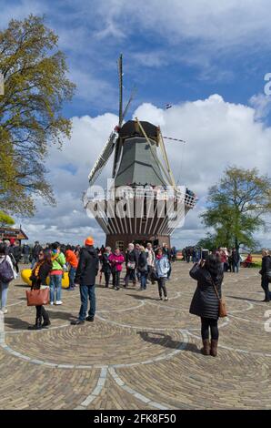 Jardins de Keukenhof, Lisse, pays-Bas ; vue sur le moulin à vent Banque D'Images