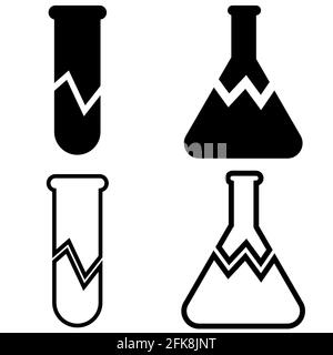 symbole du bécher de laboratoire cassé. icône du tube à essai sur fond blanc. style plat. Banque D'Images