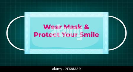 Portez un masque et protégez votre sourire. Le masque facial est très utile pour protéger avec le virus corona Covid 19. Illustration de Vecteur