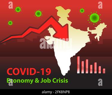 Impact sur l'économie indienne en raison du coronavirus. Pandémie Covid-19 crise mondiale sur l'économie et l'emploi. Secteurs de l'emploi privé et public concernés. Illustration de Vecteur