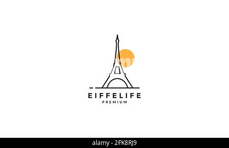 ligne eiffel colorée avec logo coucher de soleil symbole symbole de symbole de dessin illustration graphique Illustration de Vecteur