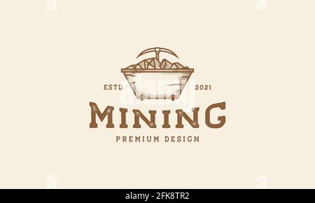 vintage minecart logo symbole icône vecteur graphique dessin illustration Illustration de Vecteur
