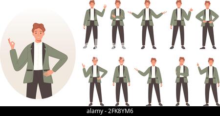 Jeu de caractères homme d'affaires. Les gens d'affaires montrant différents gestes. Illustration vectorielle Illustration de Vecteur
