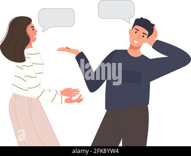 Les personnes multiethniques parlent ou discutent de réseau social. Deux couples parlant ami avec des bulles de parole. Concept de dialogue caractère. Illustration vectorielle Illustration de Vecteur