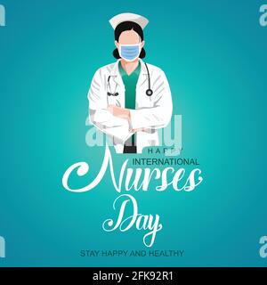 12 mai. Happy International Nurse Day fond. Infirmière porte un masque chirurgical et un stéthoscope. Illustration vectorielle Illustration de Vecteur