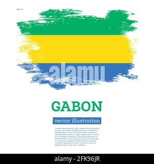 Drapeau gabonais avec coups de pinceau. Illustration vectorielle. Jour de l'indépendance. Illustration de Vecteur