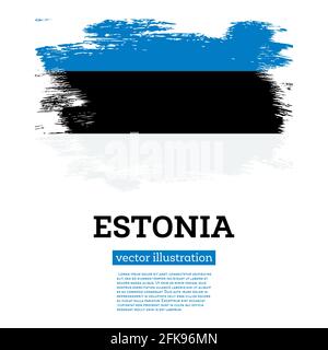 Drapeau estonien avec coups de pinceau. Illustration vectorielle. Jour de l'indépendance. Illustration de Vecteur