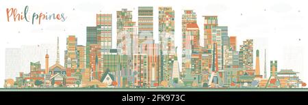 Philippines City Skyline avec des bâtiments de couleur. Illustration vectorielle. Concept de voyage avec architecture historique. Paysage urbain des Philippines avec des monuments. Illustration de Vecteur