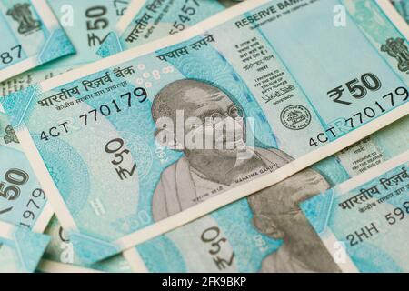 Assam, inde - 30 mars 2021 : Indian 50 rupees note image de stock. Banque D'Images