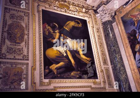 La Crucifixion de Saint Pierre par Caravaggio, Santa Maria del Popolo, Rome, Italie Banque D'Images