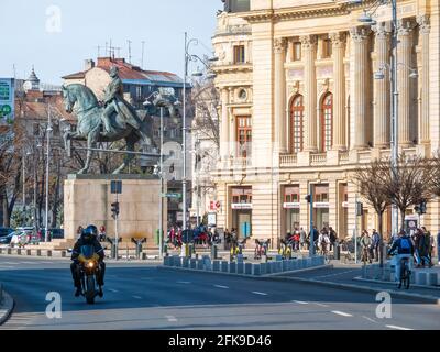 Bucarest, Roumanie - 03.16.2021 : Fondation de l'Université Carol I et Bibliothèque de l'Université centrale de Bucarest. Un rempart emblématique à Bucarest. Banque D'Images