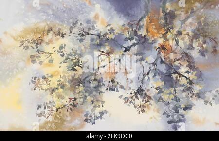 Sakura branches fleur aquarelle fond. Illustration du ressort Banque D'Images