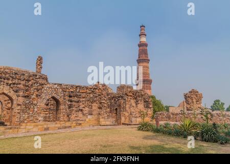 Qutub Minar minaret à Delhi, Inde Banque D'Images