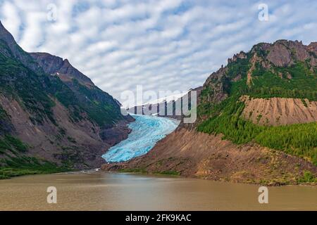 Bear Glacier et le lac Strohne aux États-Unis d'Amérique entre Hyder en Alaska et Stewart en Colombie-Britannique, Canada, Kenai Fjords. Banque D'Images