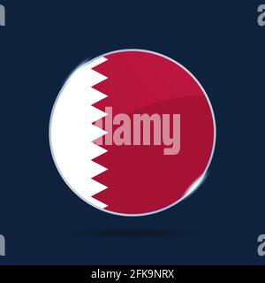 icône du bouton cercle du drapeau national du qatar. Drapeau simple, couleurs officielles et proportion correctement. Illustration vectorielle plate. Illustration de Vecteur