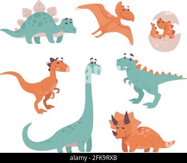 Dinosaures amusants. Stegosaurus, triceratops, brontosaurus, velociraptor. Collection d'animaux préhistoriques. Les dinos sourient. Ensemble de vecteurs Illustration de Vecteur