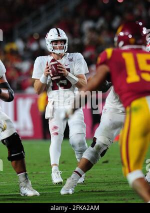 (PHOTOS DU FICHIER).ancien quarterback du Cardinal Stanford (15) Davis Mills devrait passer de la 2e à la 3e série de la version 2021 de la NFL Draft. Ici, il est photographié le 7 septembre 2019 par rapport aux Trojans USC, la version NFL sera tenue à Cleveland, Ohio, le 29 avril 2021.(crédit obligatoire : Jose/MarinMedia.org/Cal Sport Media) (photographe complet absolu et crédits requis) Banque D'Images