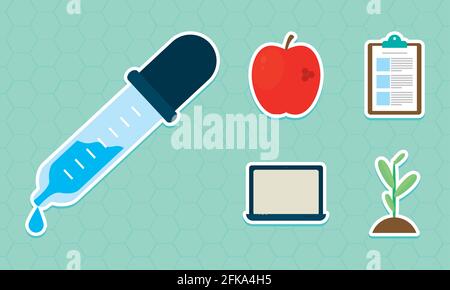 compte-gouttes et jeu d'icônes de biotechnologie Illustration de Vecteur