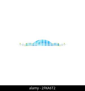 Icône de construction en verre isolée de la tour de contrôle et du bâtiment de l'aéroport. Avions vectoriels dans les zones d'aérodrome, d'arrivée et de départ. pla pour passagers et bagages Illustration de Vecteur
