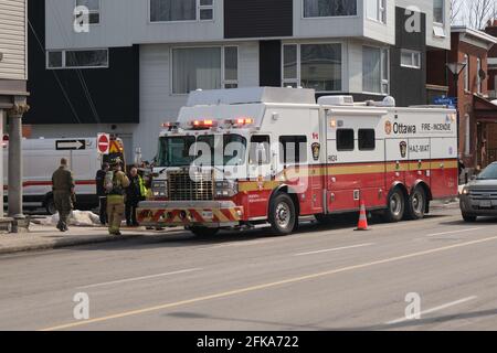 Camion de pompiers de l'unité spéciale Hazmat sur les lieux de l'incident à Ottawa, Canada Banque D'Images