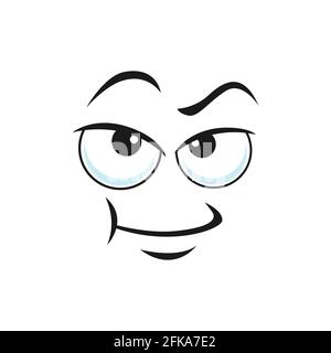 Incrédulité expression émoticon, méfiant humeur triste emoji isolé ligne art icône. Vecteur émoticône suspect avec visage en colère. Emoji méfiant avec bi Illustration de Vecteur