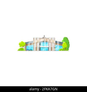 Eglise catholique de construction communautaire isolée avec salle de verre, maison d'architecture moderne avec croix. Façade vectorielle extérieure de la chapelle contemporaine, wedd Illustration de Vecteur