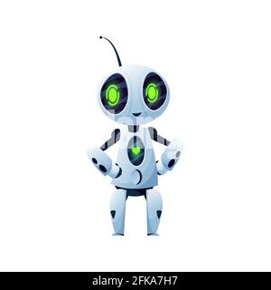 Aide robotique, humanoïde futuriste, personnage intelligent automatique 3D, icône isolée de jouet pour enfants numériques. Vector élégant science-fiction bot, cyber-machine, android r Illustration de Vecteur
