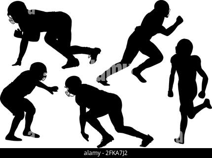 Silhouettes des joueurs de football américain de la jeunesse en noir sur fond blanc Illustration de Vecteur