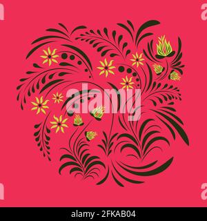 Collection de fleurs avec feuilles, bouquets floraux. Fleurs vectorielles. Imprimé printanier avec éléments botaniques. Joyeuses Pâques. Le style populaire. Affiches pour le sp Illustration de Vecteur