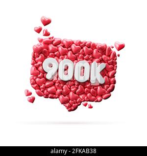 900 mille influenceurs de médias sociaux s'abonnent ou suivent la bannière. Rendu 3D Banque D'Images